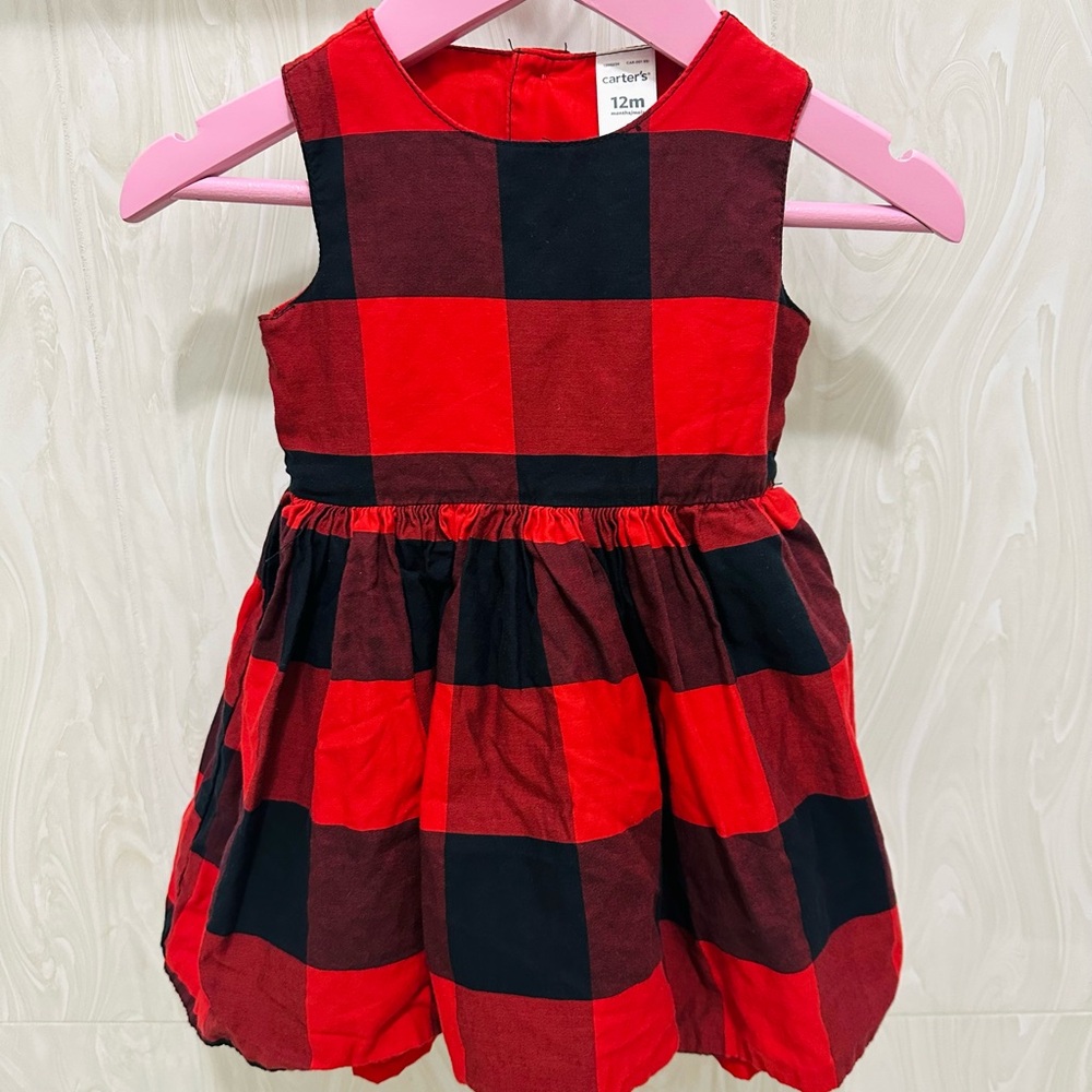 Carter’s Holiday Buffalo Plaid Red Black Dress 12M